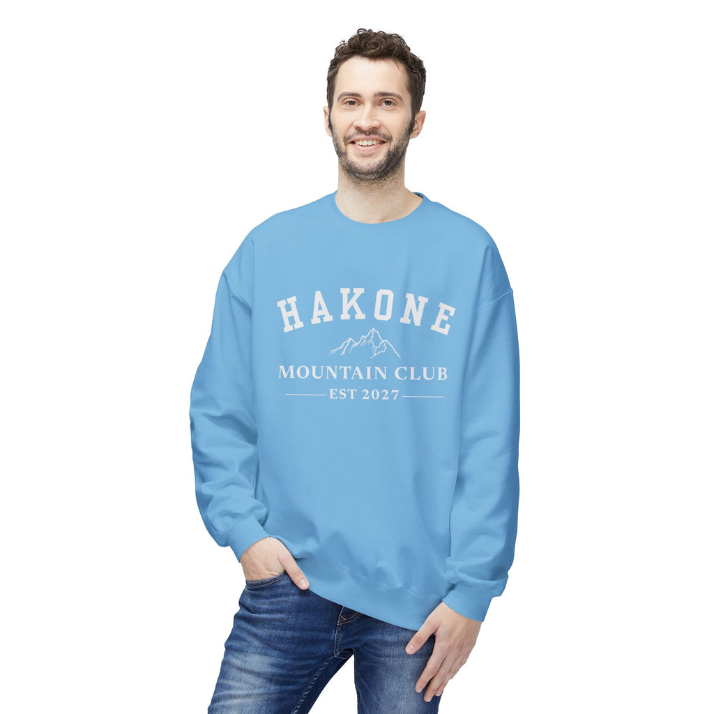 เสื้อสเวตเตอร์คอกลม Hakone Mountain Club โลโก้สีเขียว/ขาว/ฟ้าอ่อน